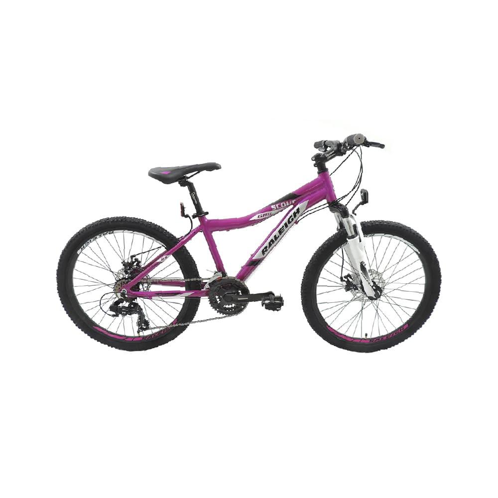 Bicicleta Raleigh SCOUT D - Violeta/Blanco- Frenos a discos mecánicos - 21Vel. - Cuadro de aluminio - Rodado 24".