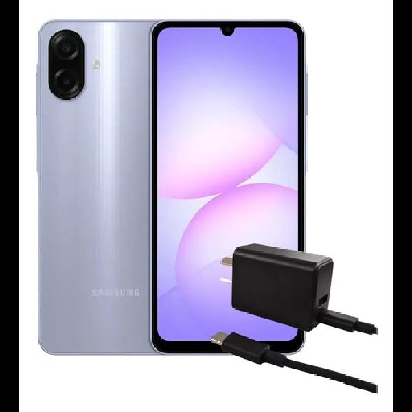Combo Celular Samsung Galaxy A07 64/4GB Light Violet + Cargador Rápido Merryking 20W USB A+C