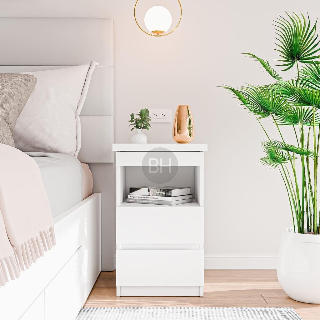 40cm Mesa de luz New York Laqueado Blanco