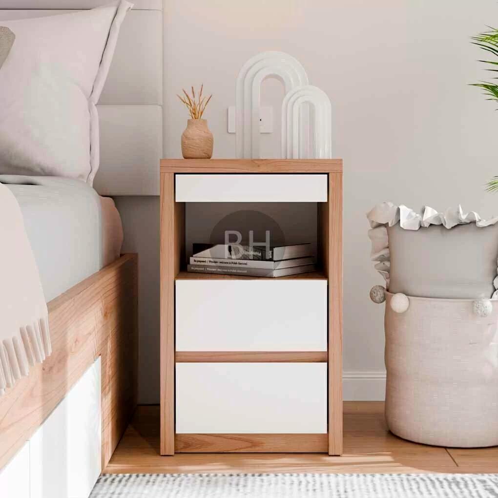 40cm Mesa de luz Miami Paraiso con frente blanco laqueado